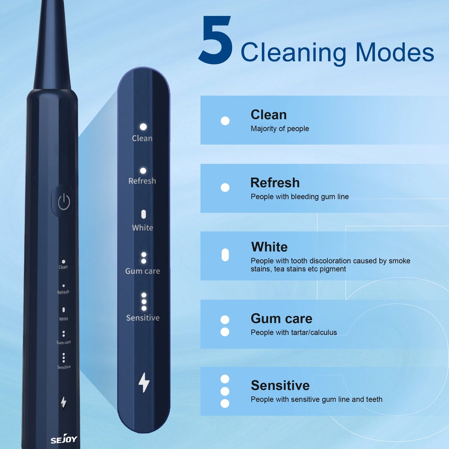 SEJOY Sonic Electric Toothbrush with 5 Modes