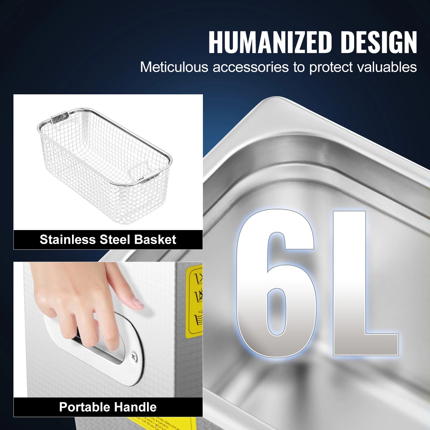 VEVOR 6L Ultrasonic Cleaner Machine with Digital Heater & Timer – Stainless Steel Jewelry Cleaning Equipment