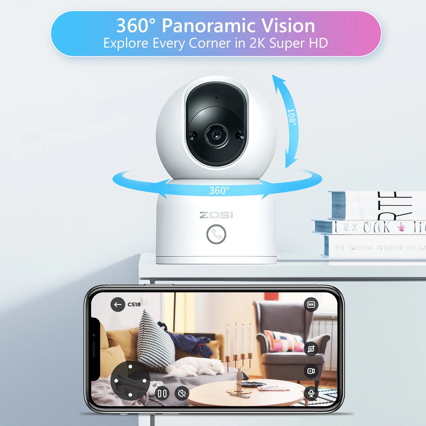 ZOSI 2K Pan/Tilt Indoor Smart Camera