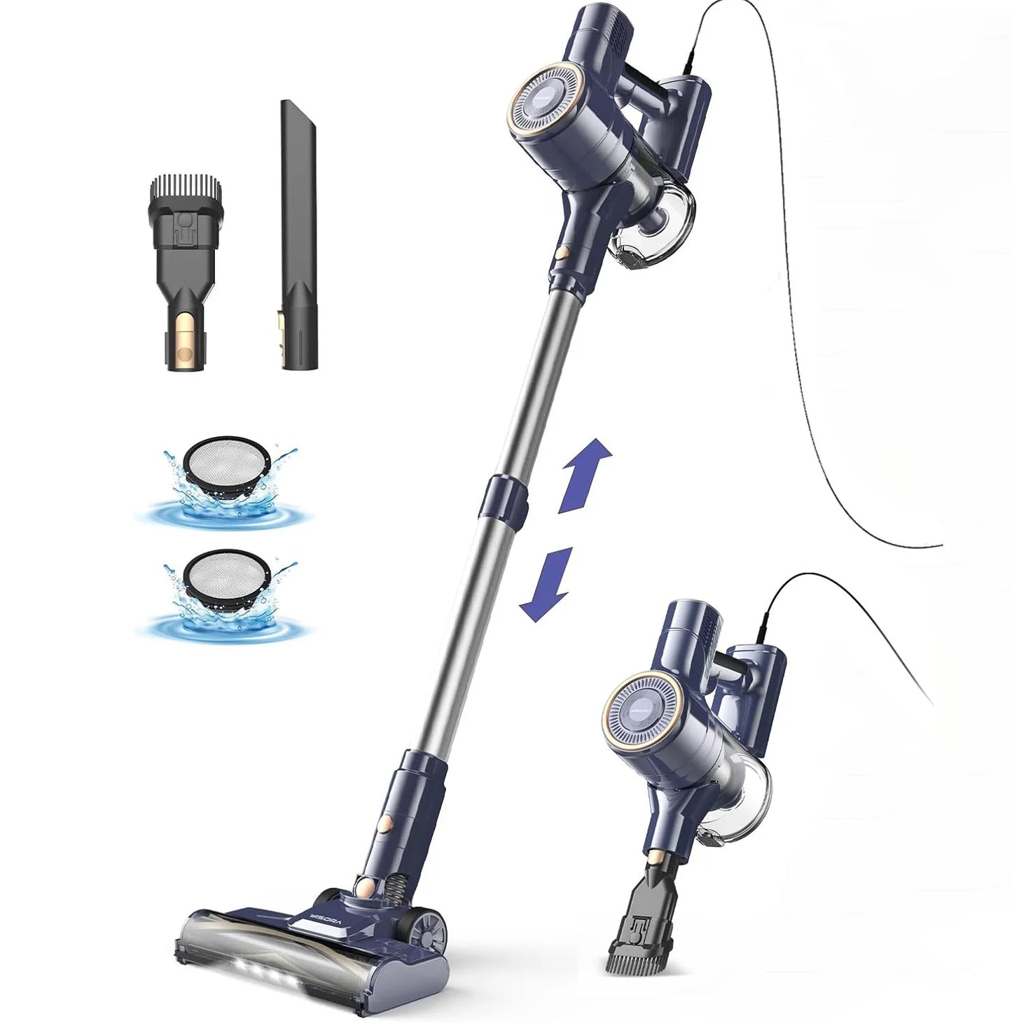 YISORA 6-in-1 Corded Stick Vacuum Cleaner – 600W 23KPa Powerful Handheld Vacuum for Hard Floors, Carpets & Pet Hair, Free-Standing Lightweight Cleaner