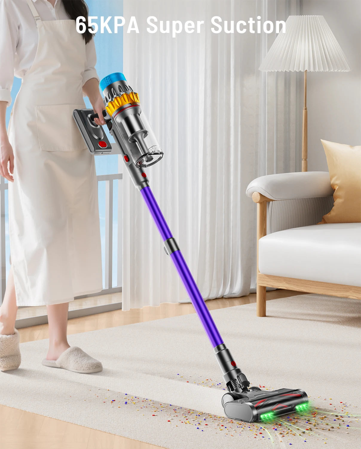 VAKERR X15 Pro Cordless Vacuum Cleaner – 65KPa Powerful Stick Vacuum with 650W Motor, 70-Min Runtime, Pet Hair Removal for Carpet & Hard Floors
