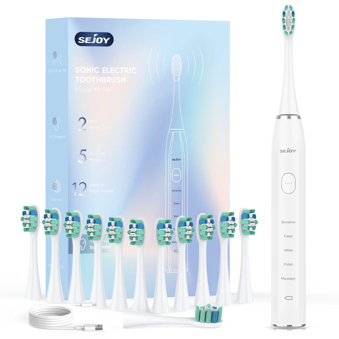 Sejoy Rechargeable Sonic Toothbrush 5 Cleaning Modes