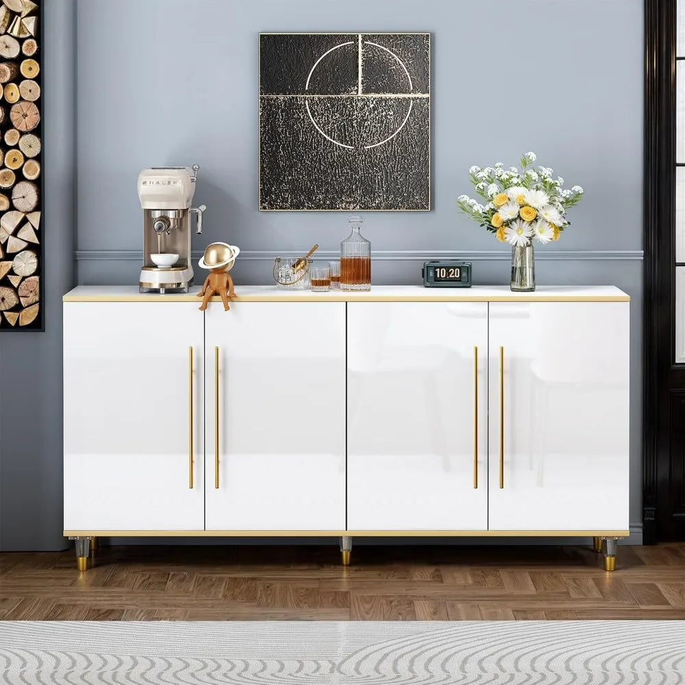 63” White and Gold Sideboard Cabinet