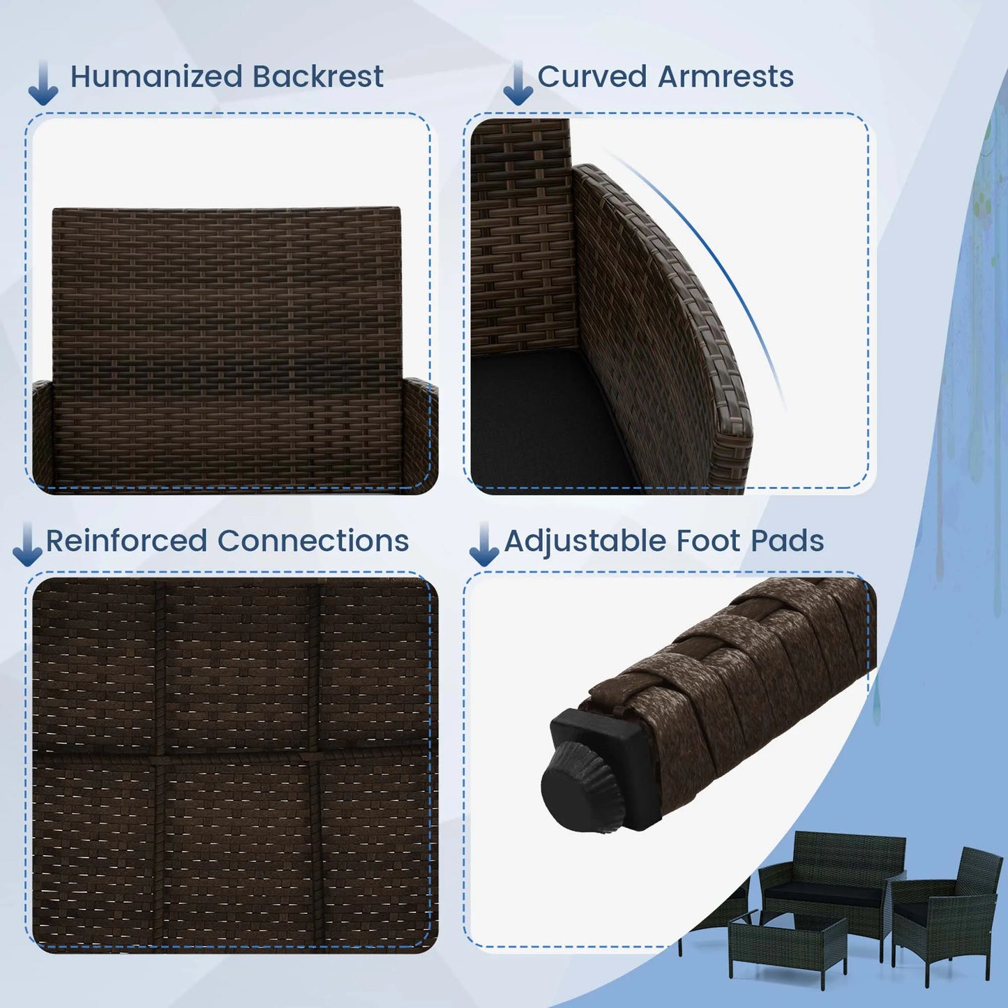 4-Piece Patio Furniture Set with Cushions