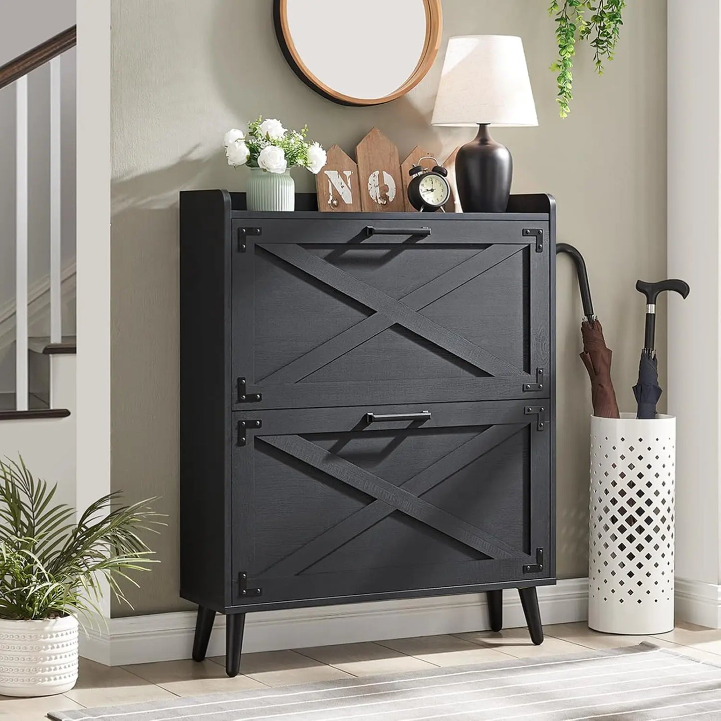 Farmhouse Shoe Storage Cabinet 2 Flip Drawers