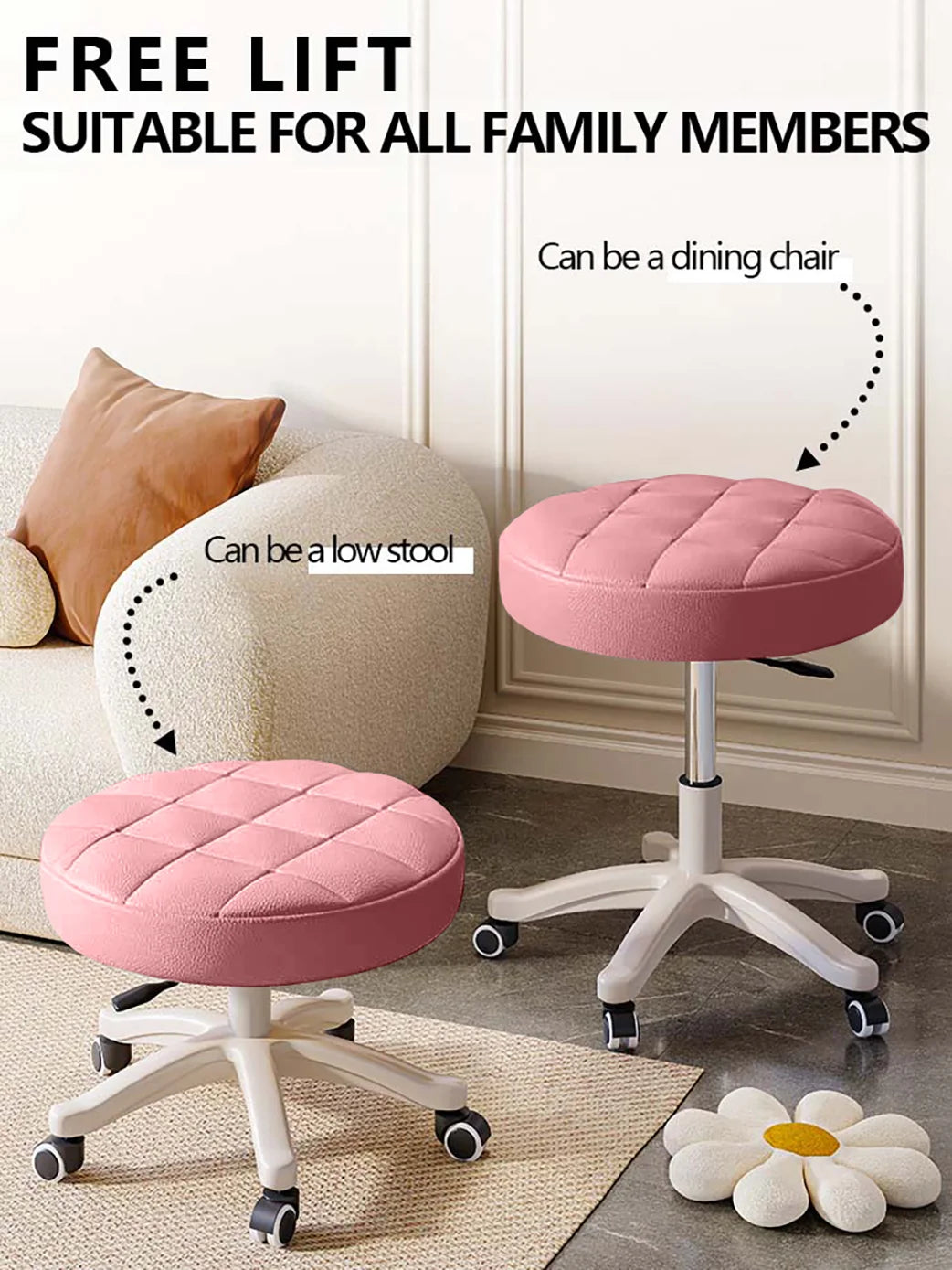 Adjustable PU Leather Rolling Swivel Office Stool