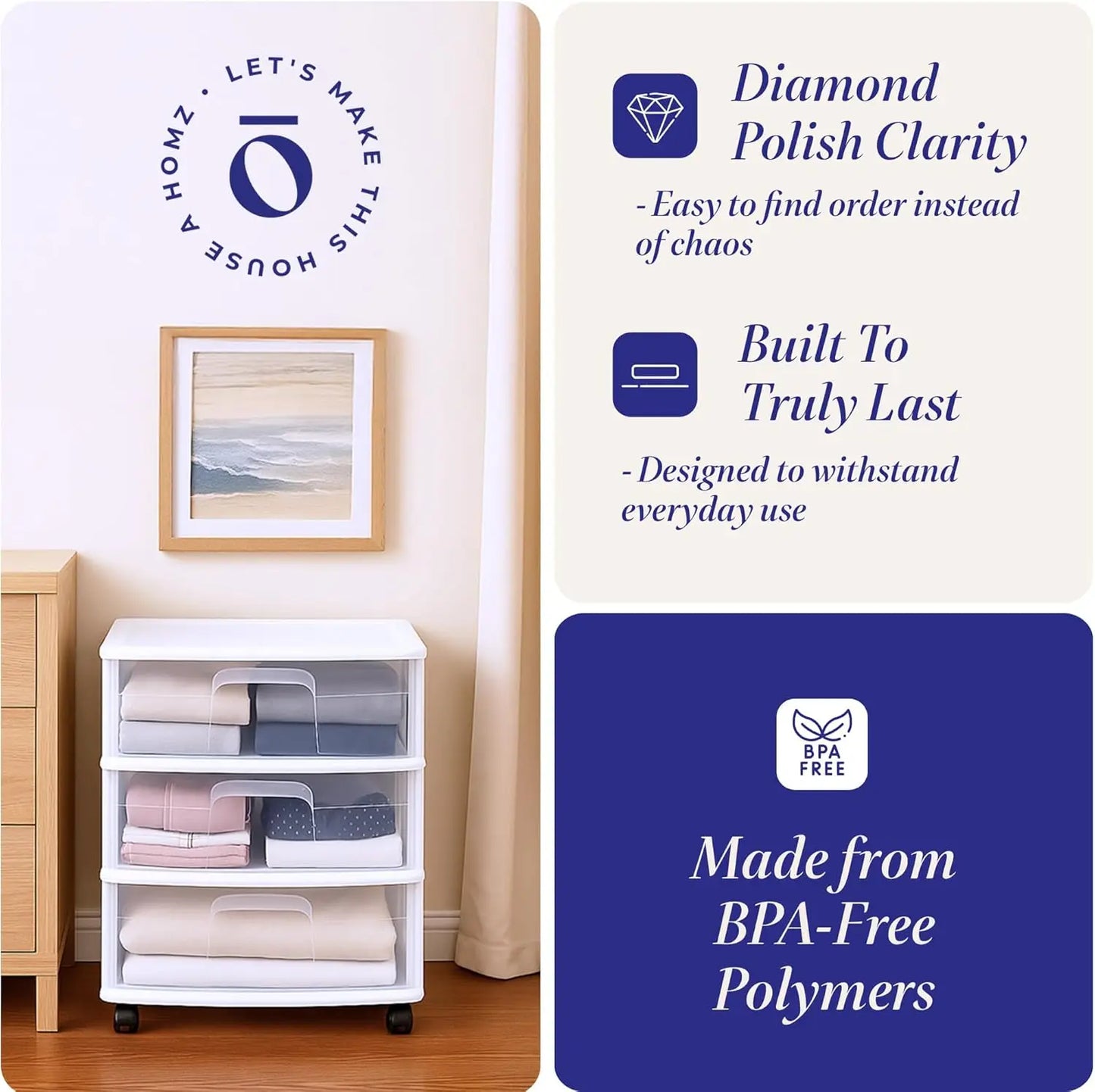 3-Tier Rolling Plastic Drawer Storage Organizer Cart