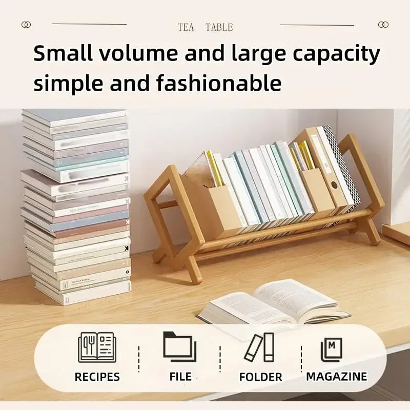 Small Wooden Desk Bookshelf Mini Storage Organizer