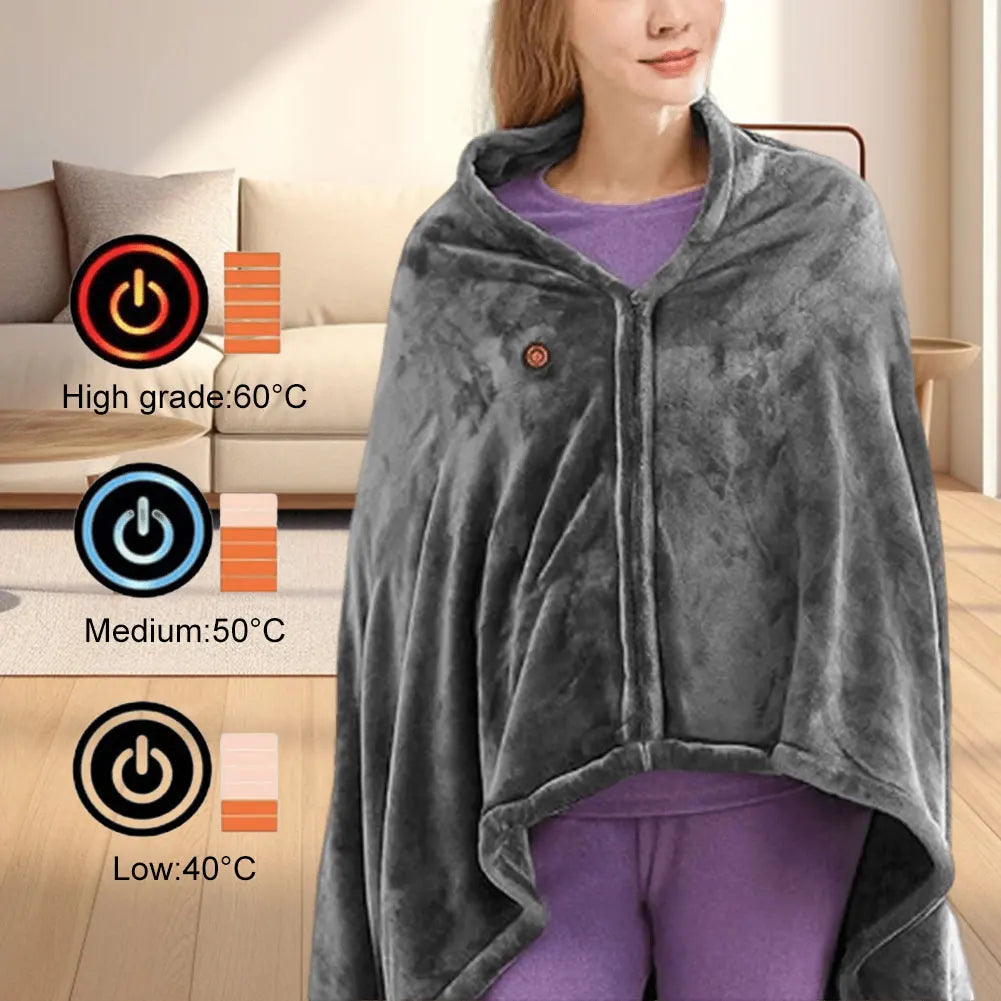 USB Electric Heated Wearable Blanket – 3-Level Washable Body Warmer Throw for Home & Office Comfort