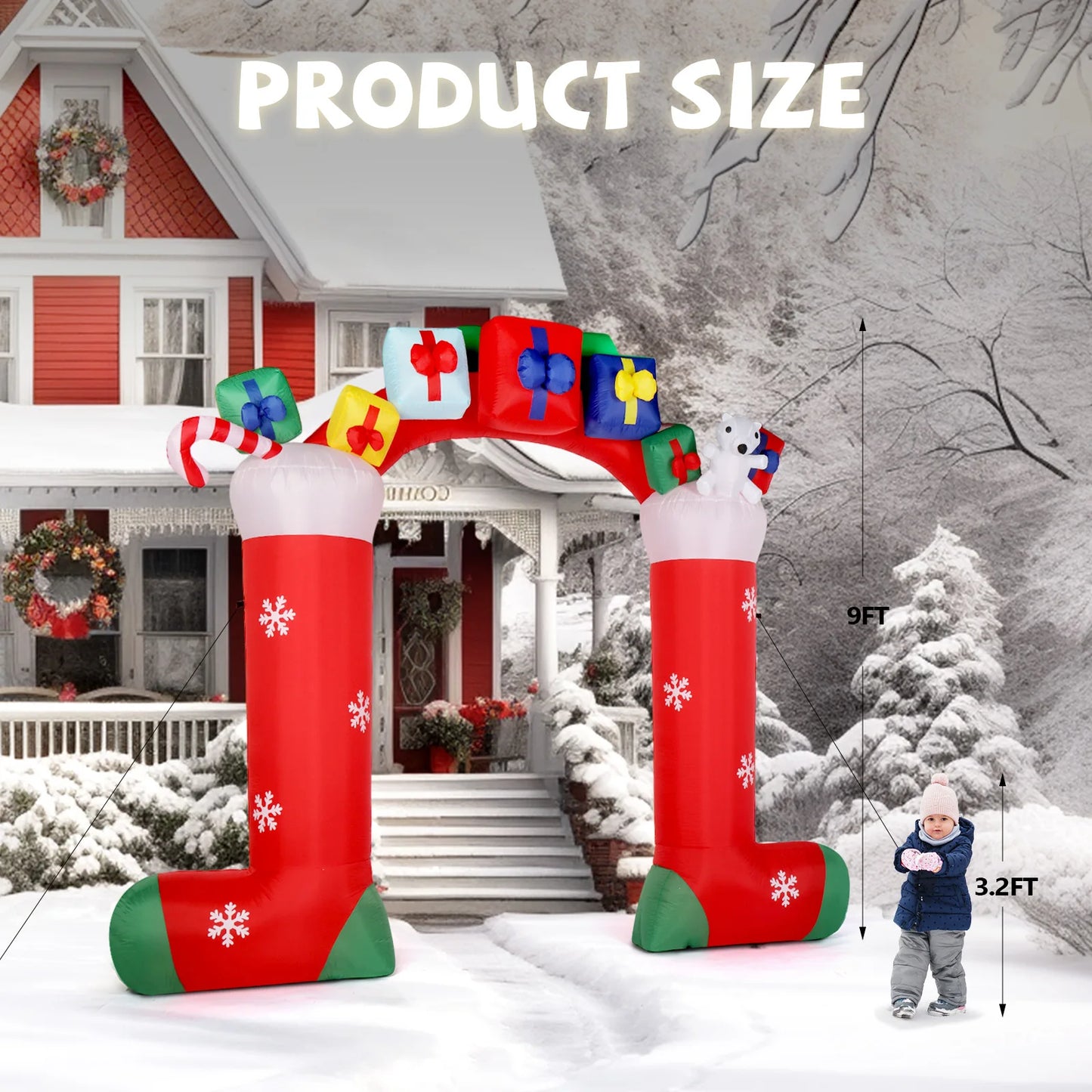 9ft Inflatable Christmas Arch with LED Lights