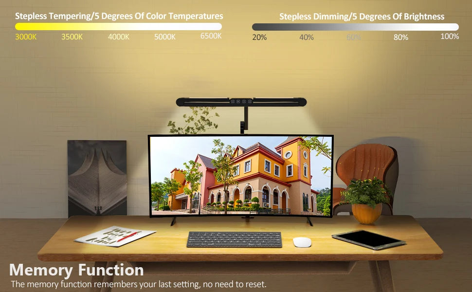 LED Clamp Desk Lamp with Auto Dimming