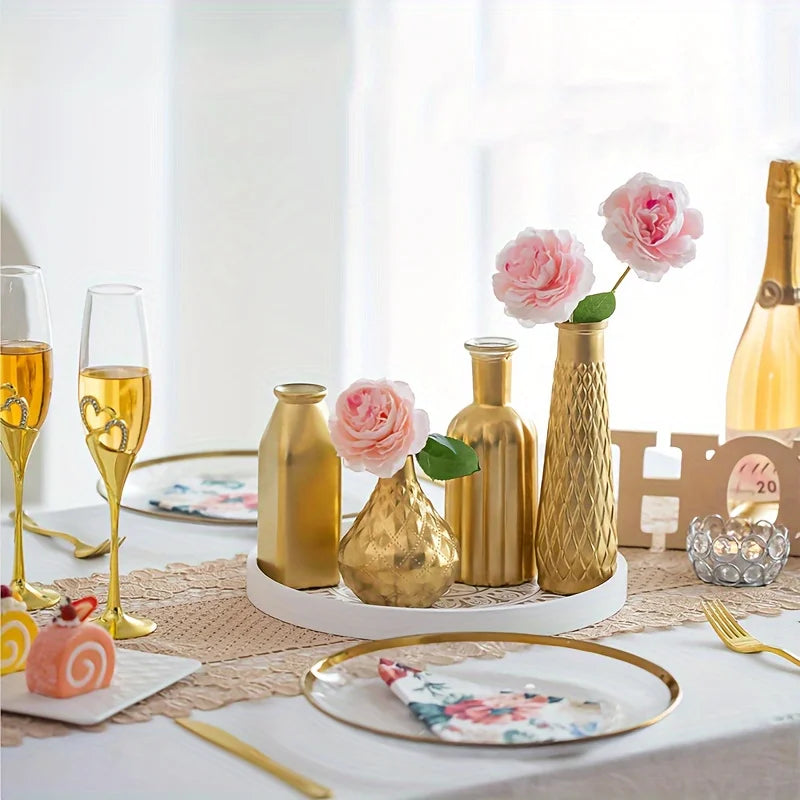 Gold Cylindrical Glass Vase for Table Décor