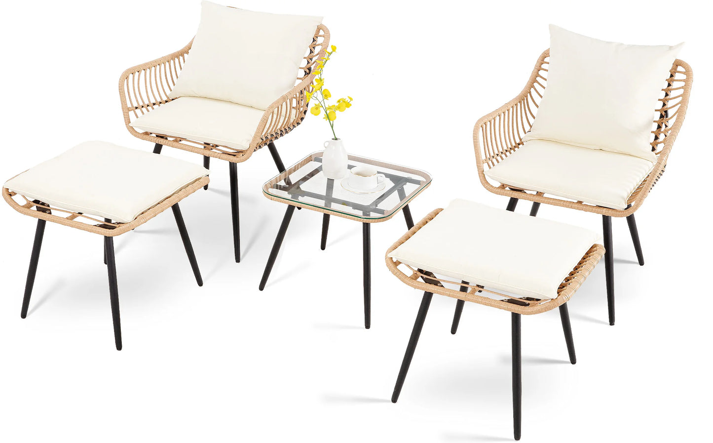 5-Piece Outdoor Wicker Patio Conversation Set