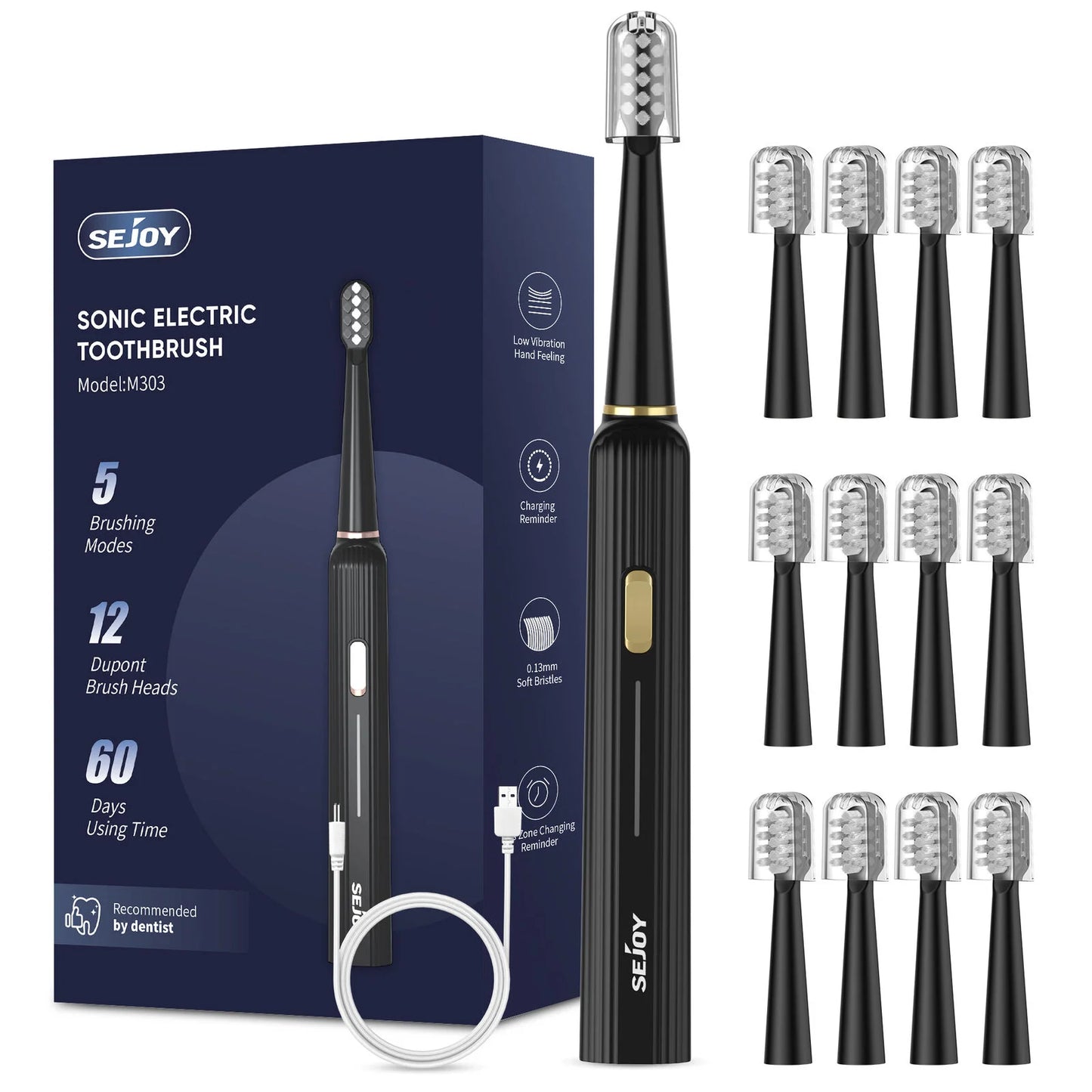 Sejoy Rechargeable Sonic Toothbrush 5 Cleaning Modes