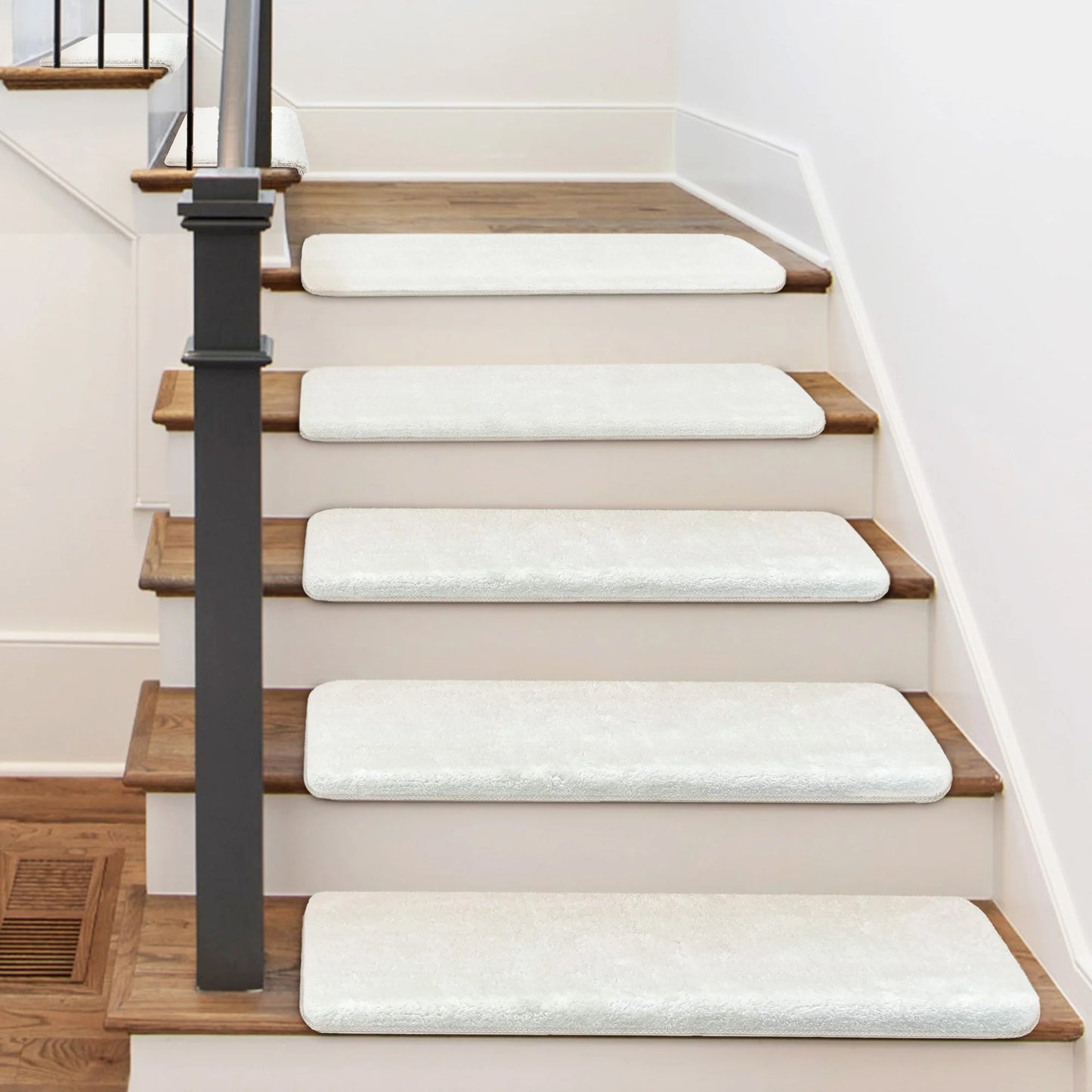 Bullnose Non-Slip Stair Treads – Ultra Plush Washable Self-Adhesive Carpet Mats, Peel & Stick Stair Covers for Safety, Elderly, Kids & Pets