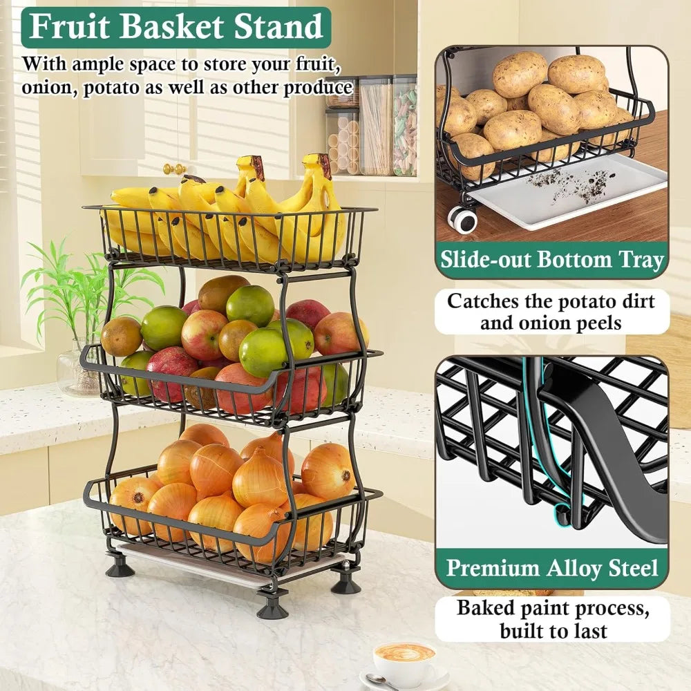 Rolling Pantry Storage Cart with Stackable Baskets