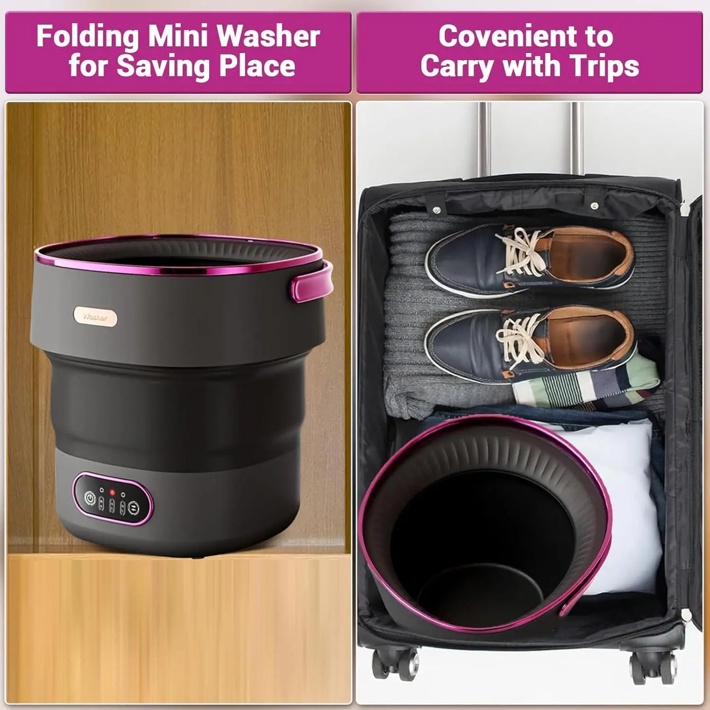 13L Foldable Portable Washing Machine – Mini Washer & Spin Dryer for Underwear, Socks & Baby Clothes, Compact Travel Laundry Machine for RV, Dorm & Camping