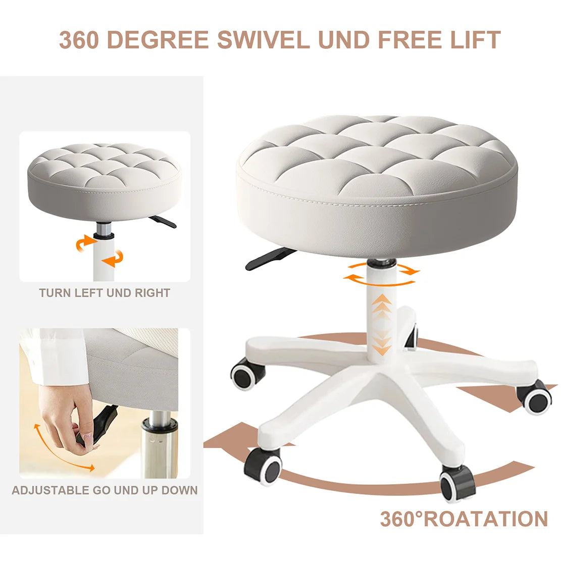 Adjustable PU Leather Rolling Swivel Office Stool