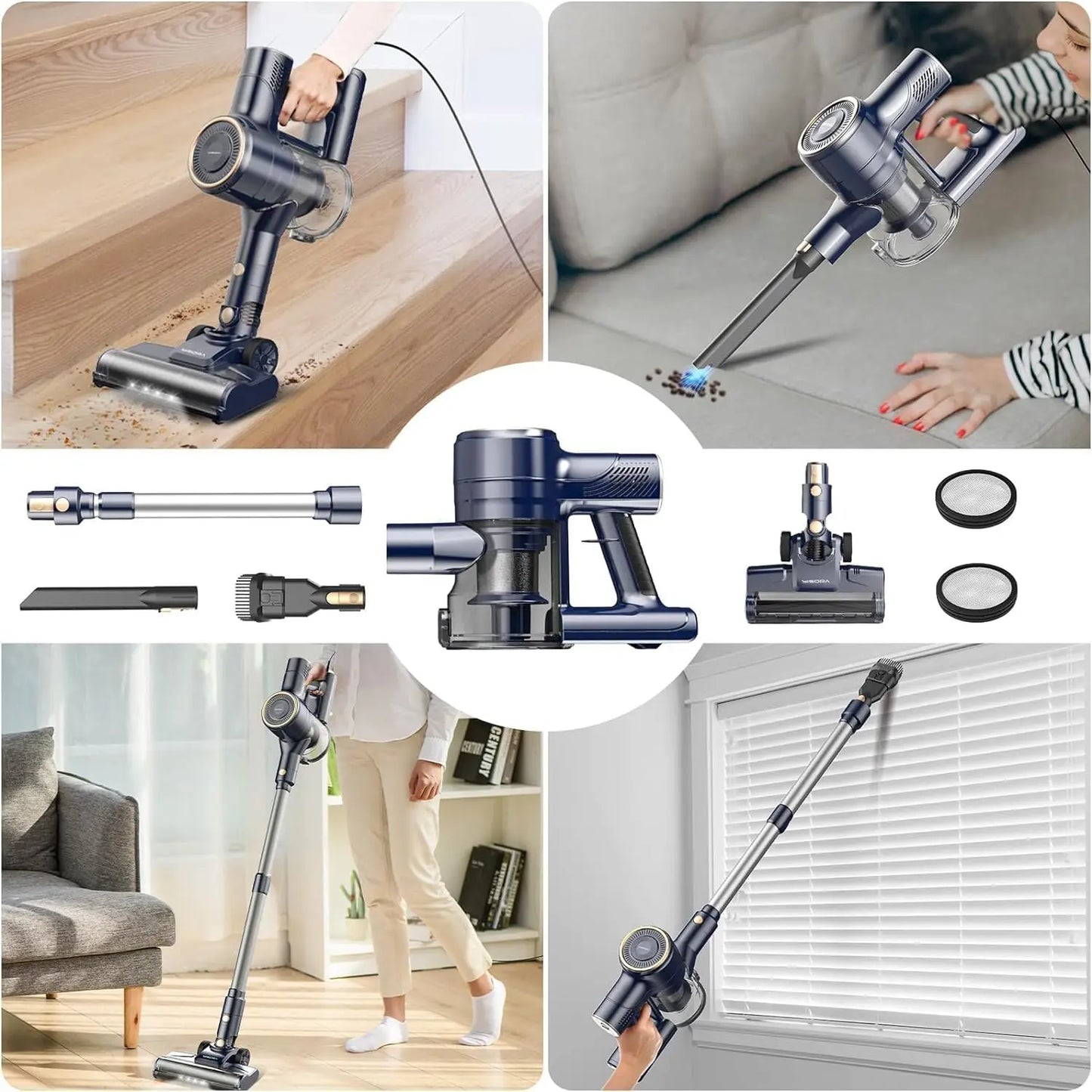 YISORA 6-in-1 Corded Stick Vacuum Cleaner – 600W 23KPa Powerful Handheld Vacuum for Hard Floors, Carpets & Pet Hair, Free-Standing Lightweight Cleaner