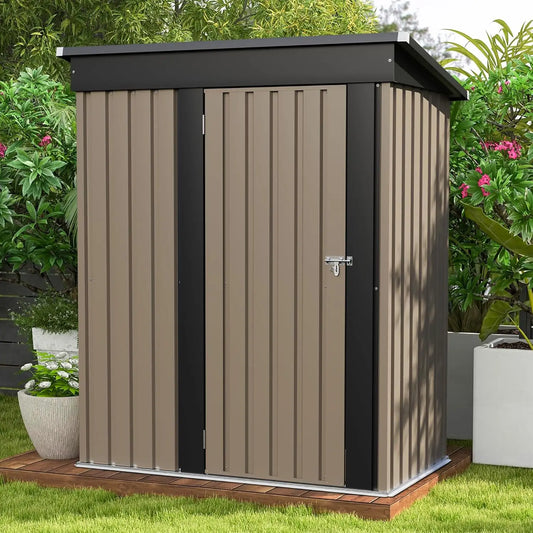 5x3 FT Outdoor Metal Storage Shed with Sloping Roof and Lockable Door for Backyard Garden Patio