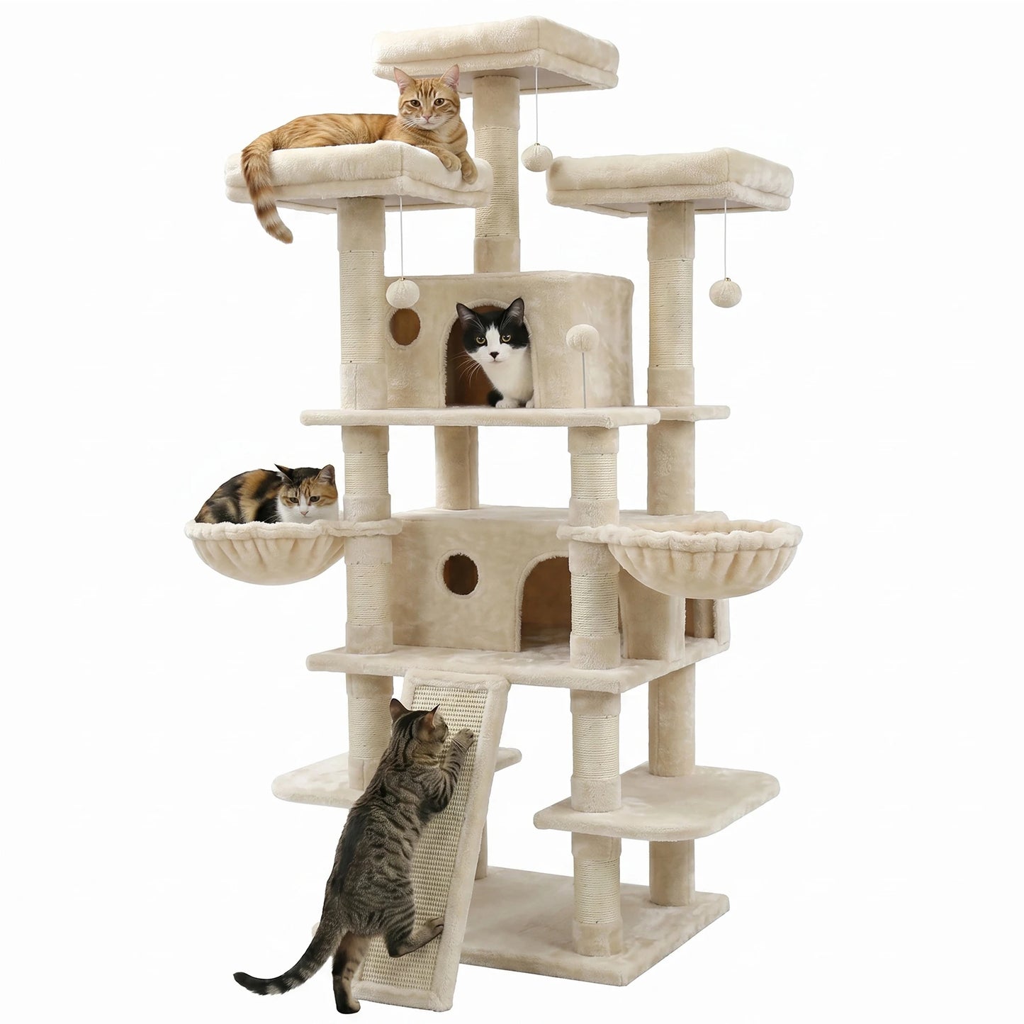 68" Large Multi-Level Cat Tree Tower – Indoor Cat Activity Center with 2 Condos, 3 Plush Perches & Scratching Posts, Luxury Climbing Playground for Kittens and Cats