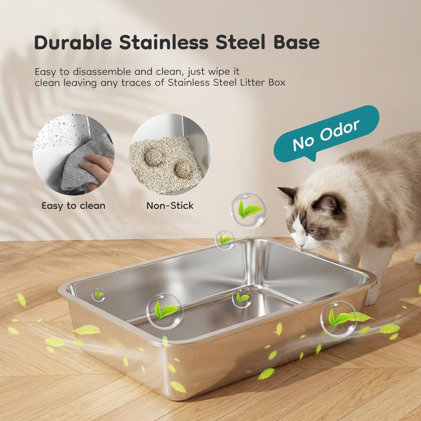 24" Stainless Steel Enclosed Cat Litter Box – Large 30L Metal Cat Litter Box with Scoop & Litter Mat, Odor-Resistant Covered Pet Toilet for Big Cats