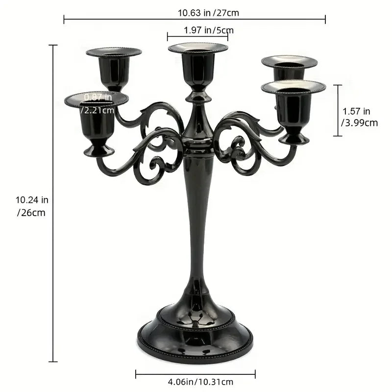 Elegant Matte Black 5-Arm Candle Candelabra