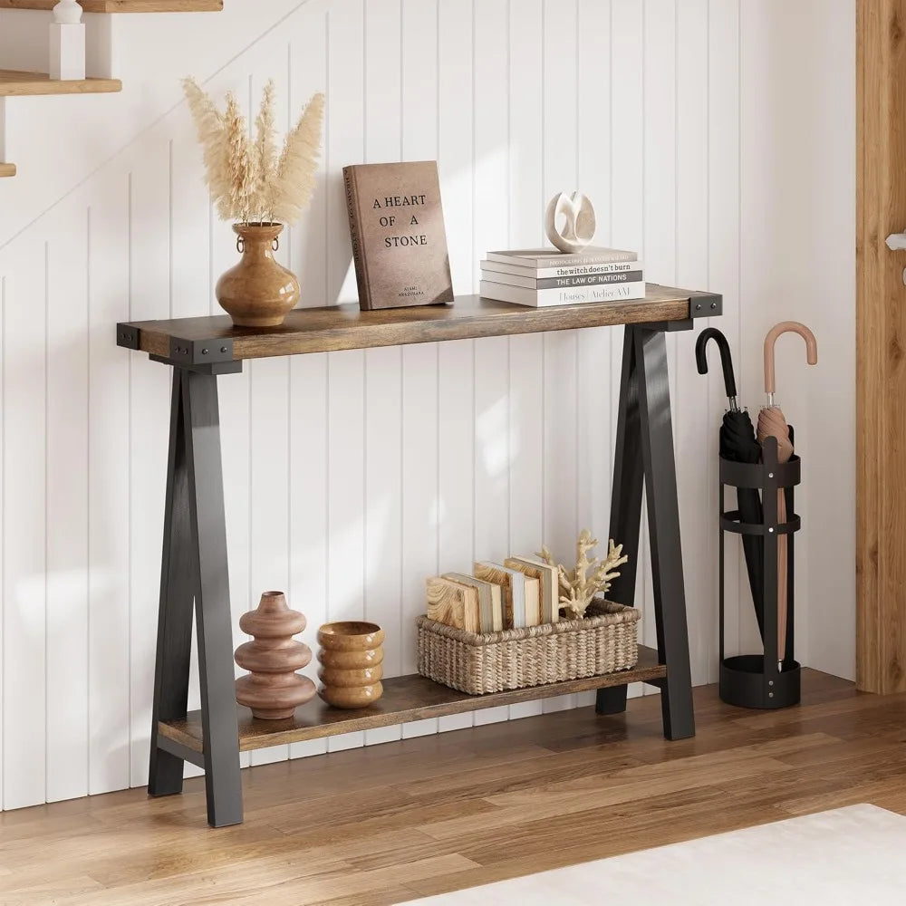 Farmhouse Entryway Console Table with Storage Shelves