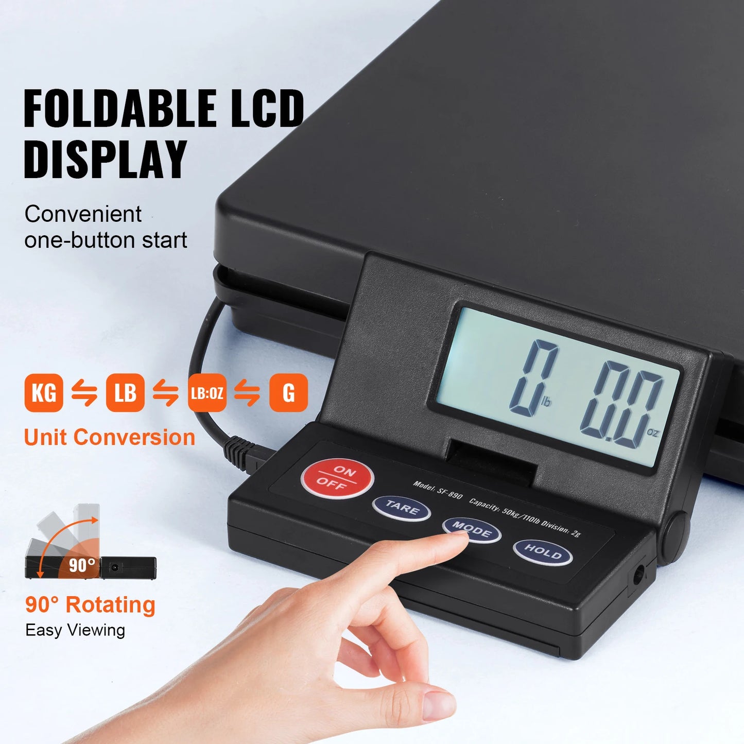 SucceBuy 110 lb Digital Postal Shipping Scale – High Precision Package & Luggage Scale with 90° Foldable LCD Display, AC/DC Powered for Home, Office & Small Business