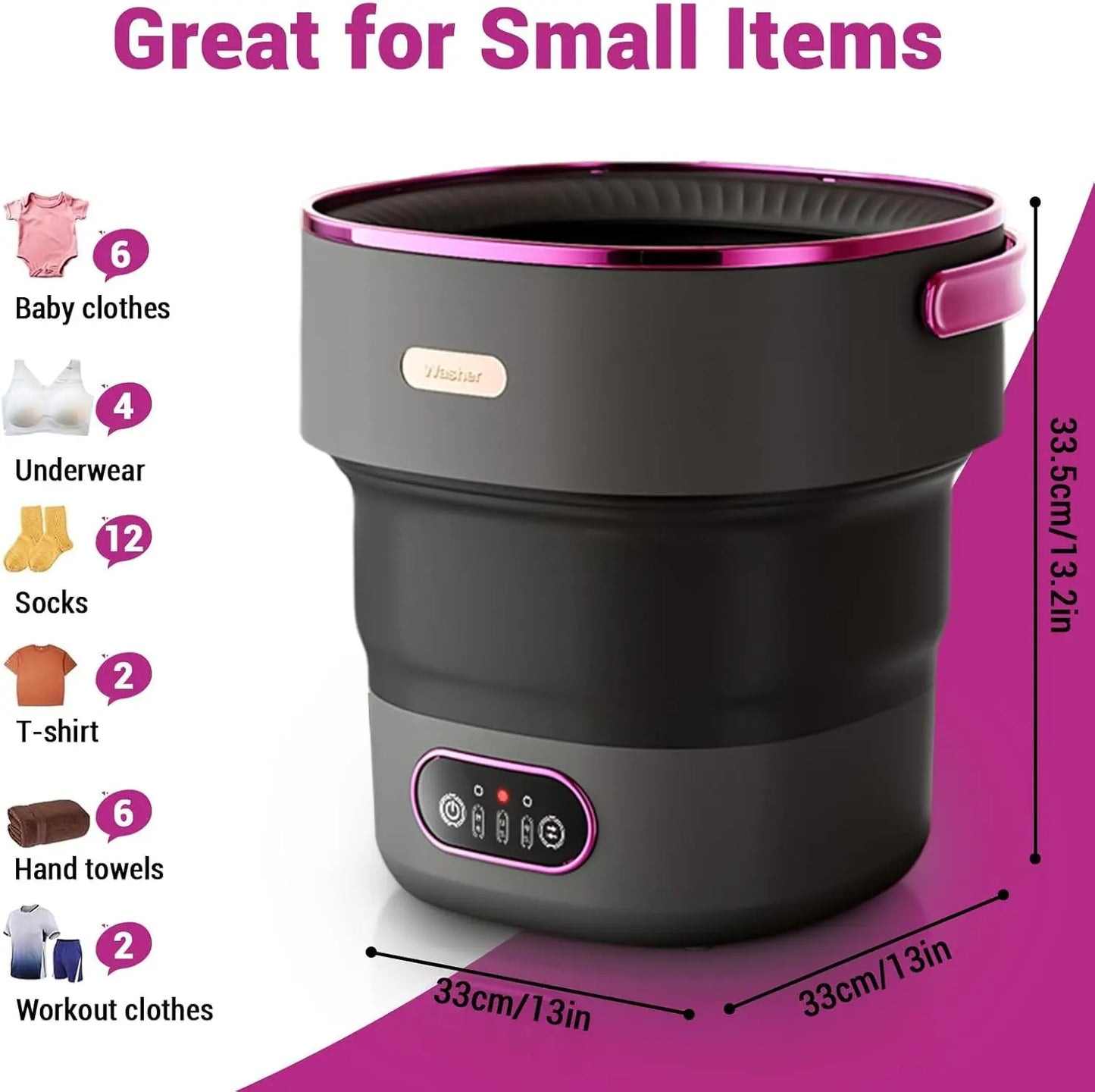 13L Foldable Portable Washing Machine – Mini Washer & Spin Dryer for Underwear, Socks & Baby Clothes, Compact Travel Laundry Machine for RV, Dorm & Camping