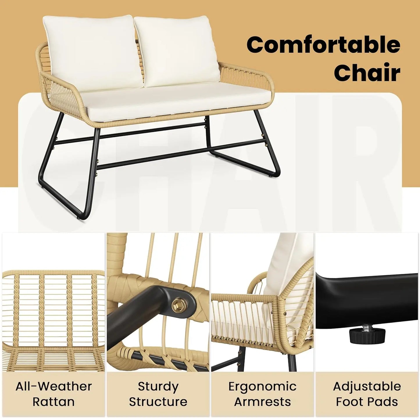 Boho Outdoor Wicker Patio Furniture Conversation Set