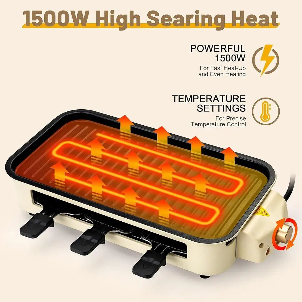 Electric Smokeless Indoor Grill with Raclette Pans