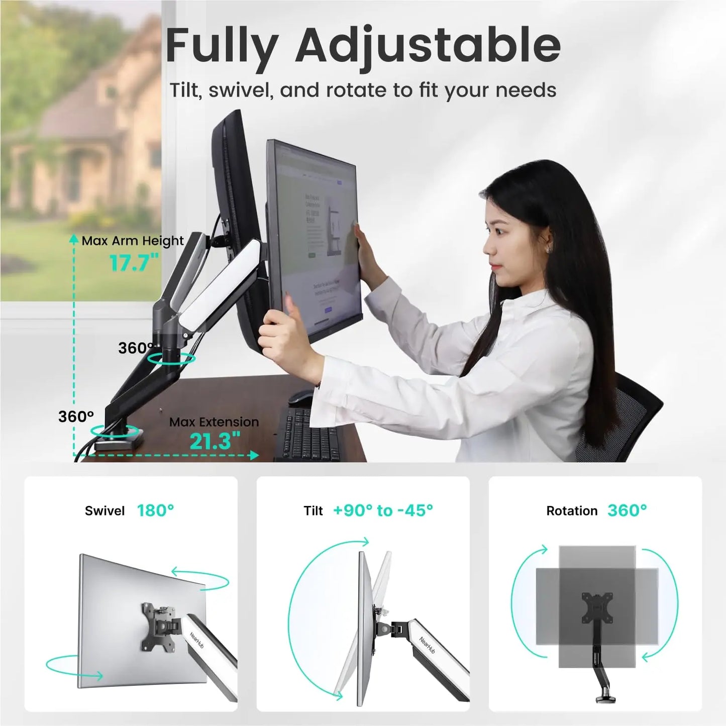 Dual Monitor Arm Mount Adjustable Desk Stand