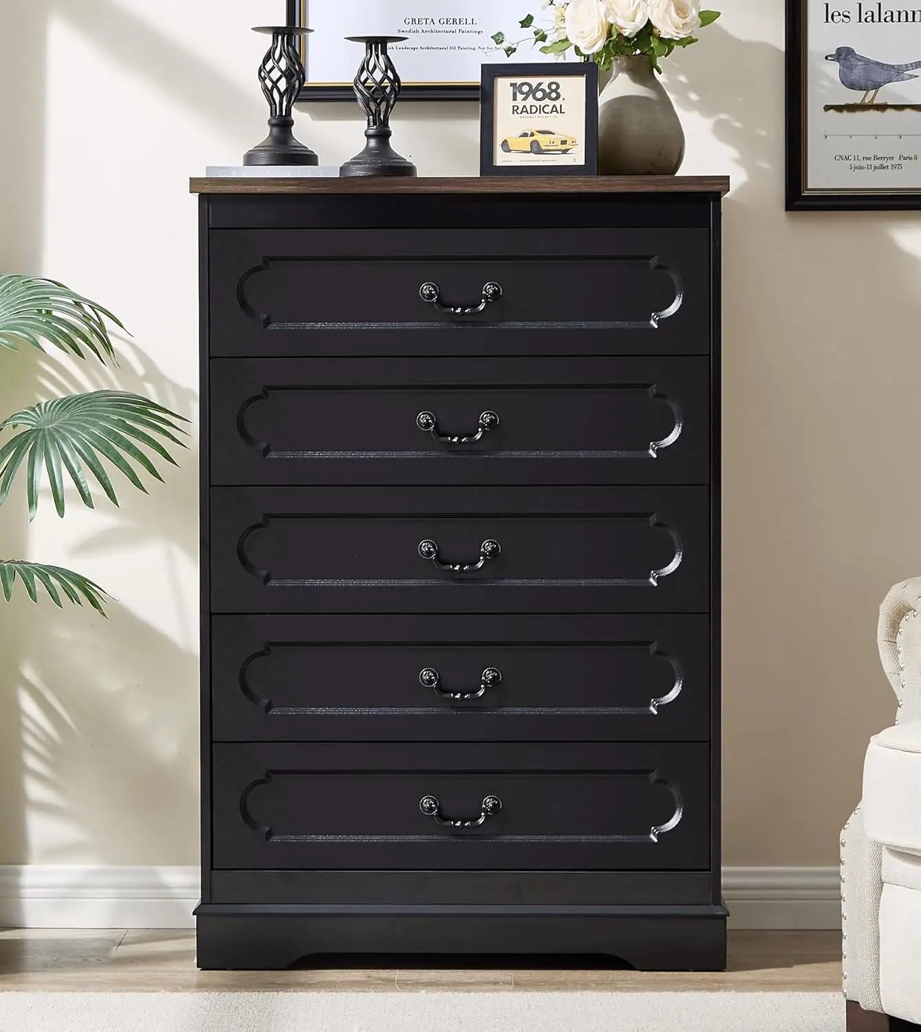 Farmhouse Cherry Wood Dresser Wide Drawer Chest of Drawers Rustic Bedroom Storage Furniture