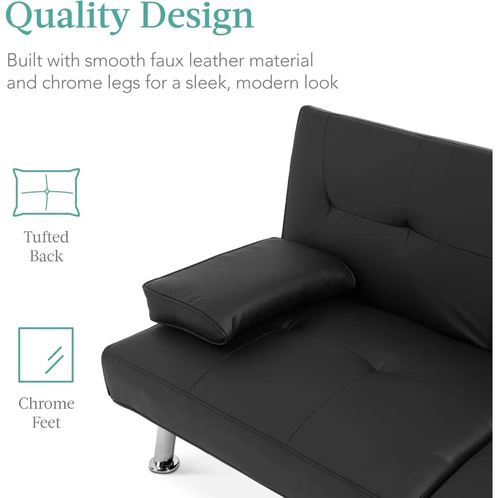 Faux Leather Convertible Futon Sofa Bed
