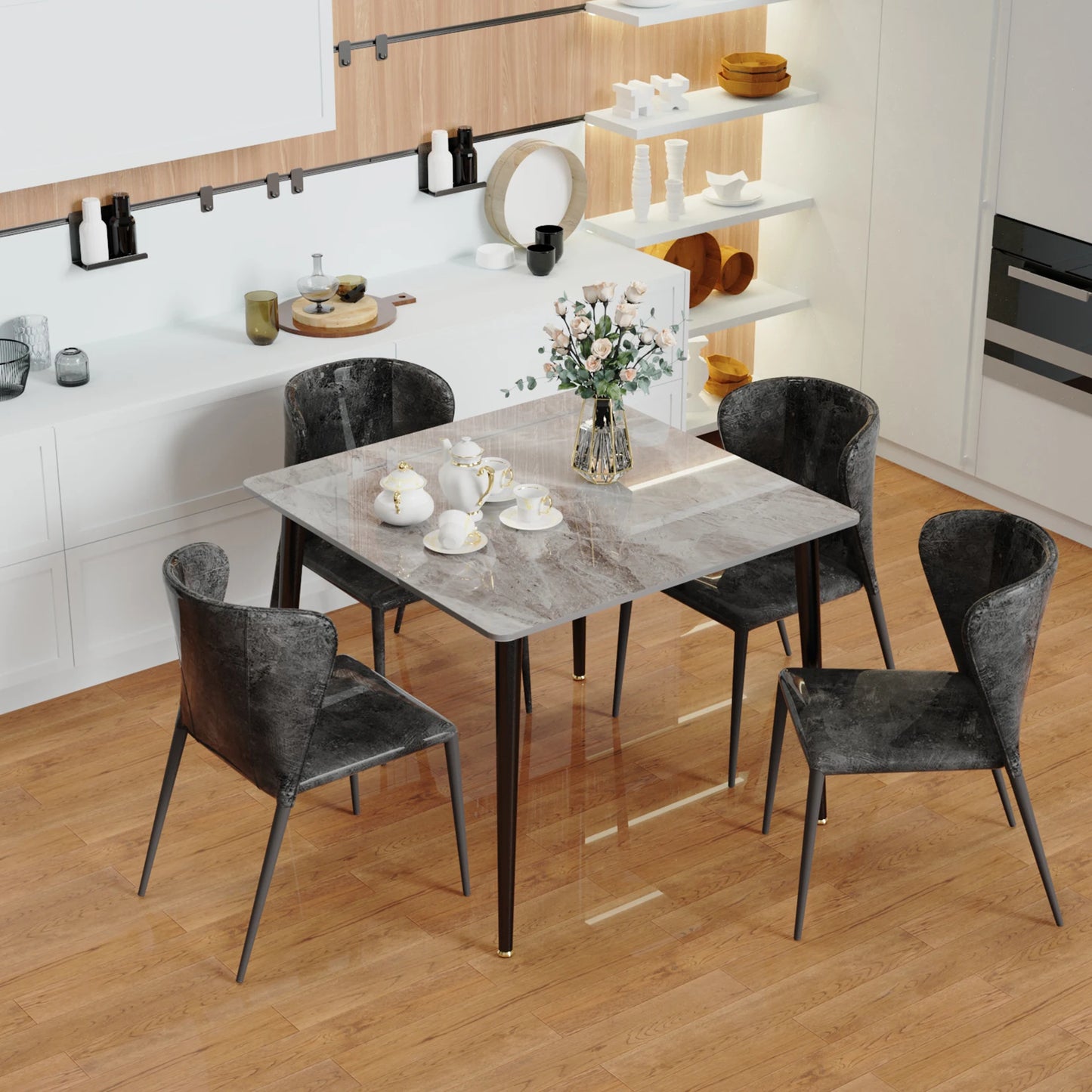 Modern Rectangular Dining Table with Stone Top