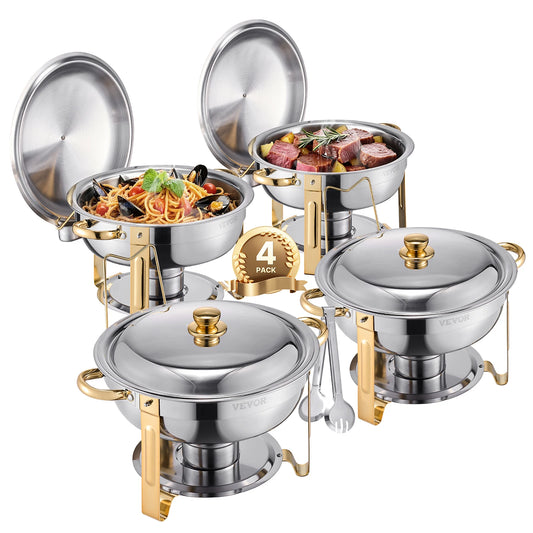 4 Pack Stainless Steel Chafing Dish Buffet Set – Full Size Catering Food Warmers & Servers for Parties, Banquets, Weddings & Events