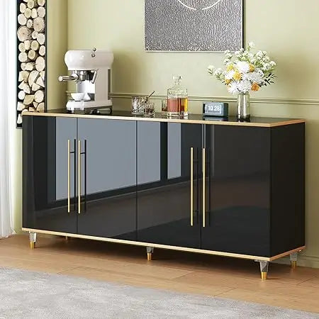 63” White and Gold Sideboard Cabinet