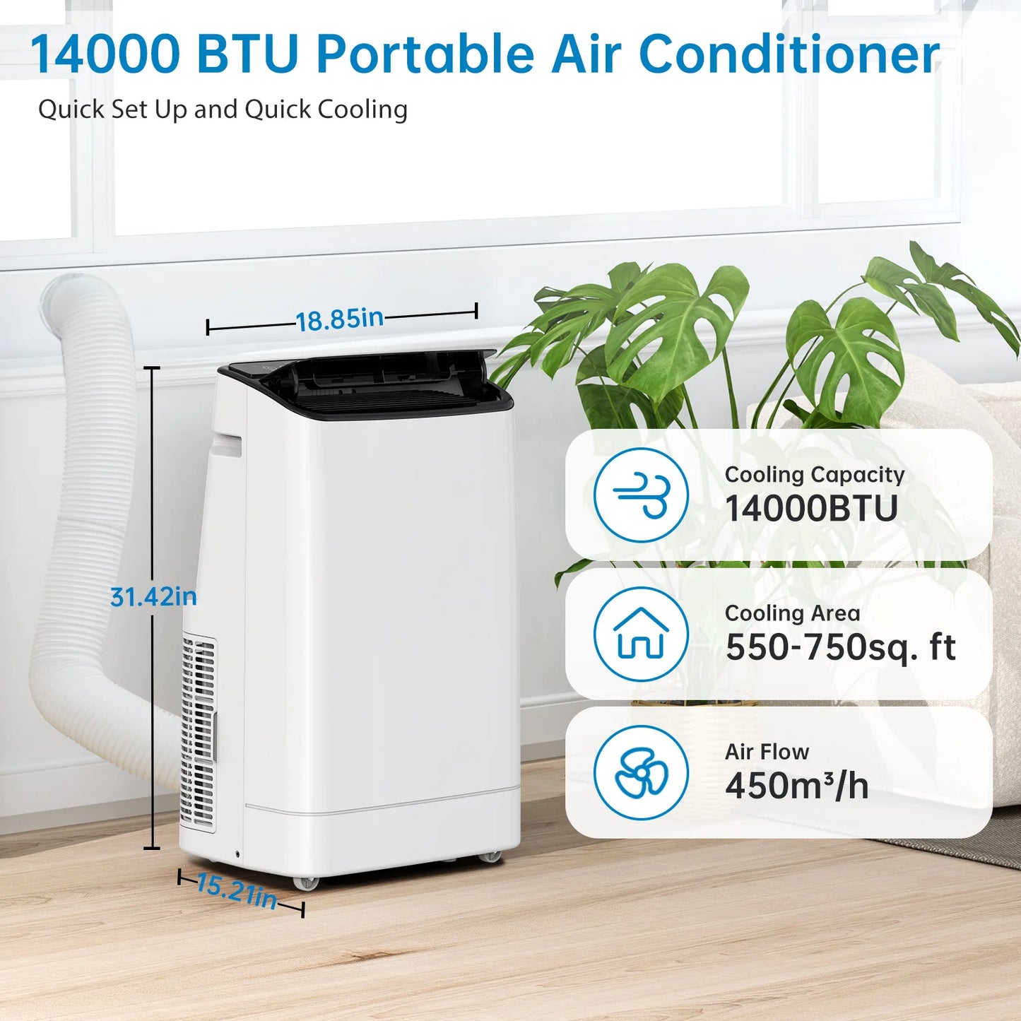 14000 BTU Portable Air Conditioner with Dehumidifier