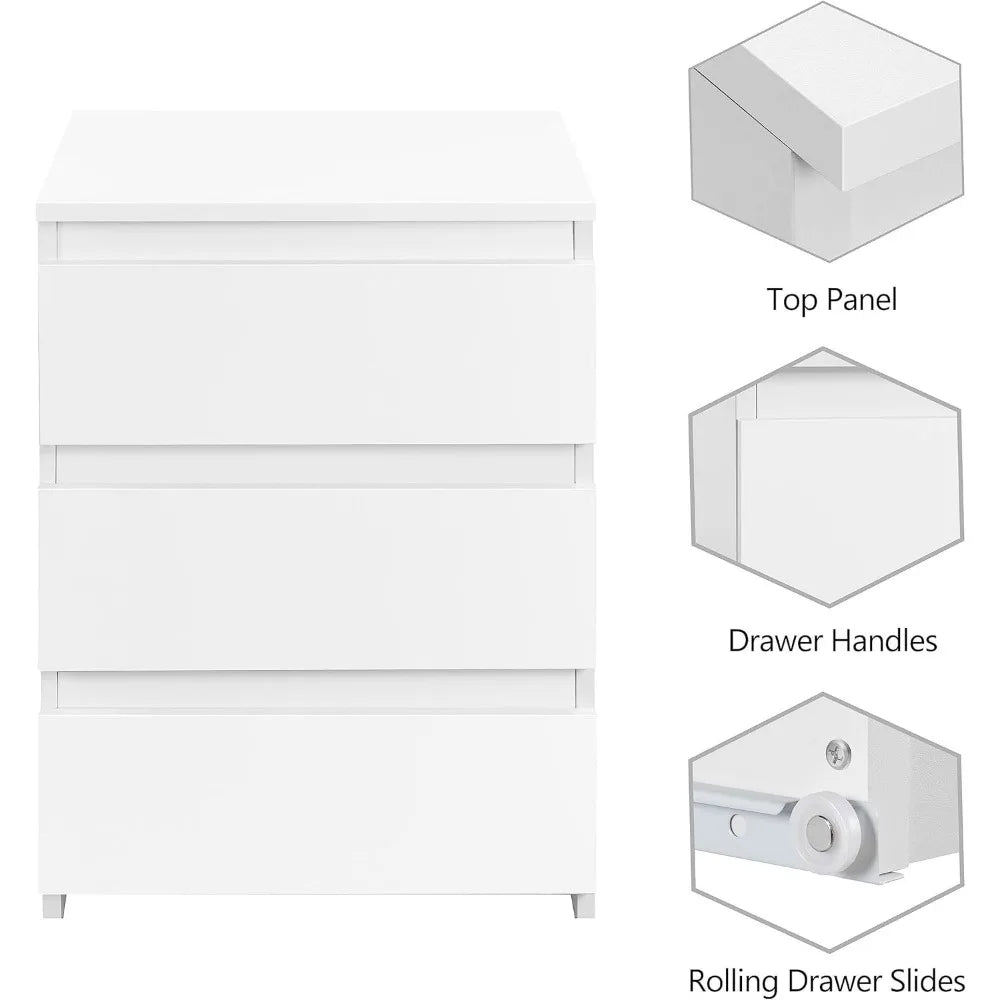 Wooden Nightstand with Three Drawers Bedroom Storage