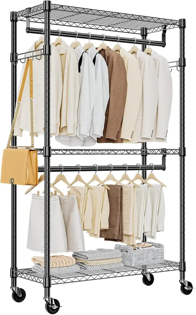 Heavy Duty Rolling Garment Rack with Adjustable Shelves
