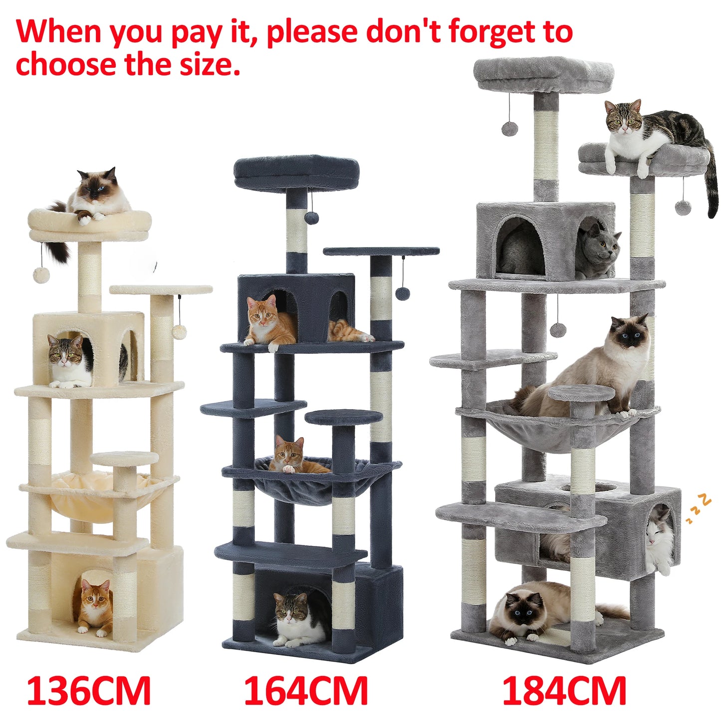 Large Indoor Cat Tree Tower – Multi-Level Perches, Hammock, Scratching Posts & Condo Playhouse