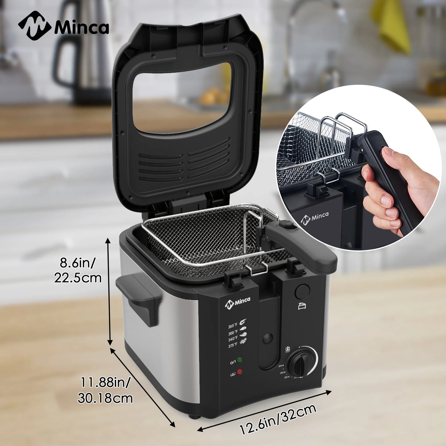 M Minca 2.5L Compact Air Fryer 1500W Non-Stick with Temperature Control & Easy-Clean Detachable Lid
