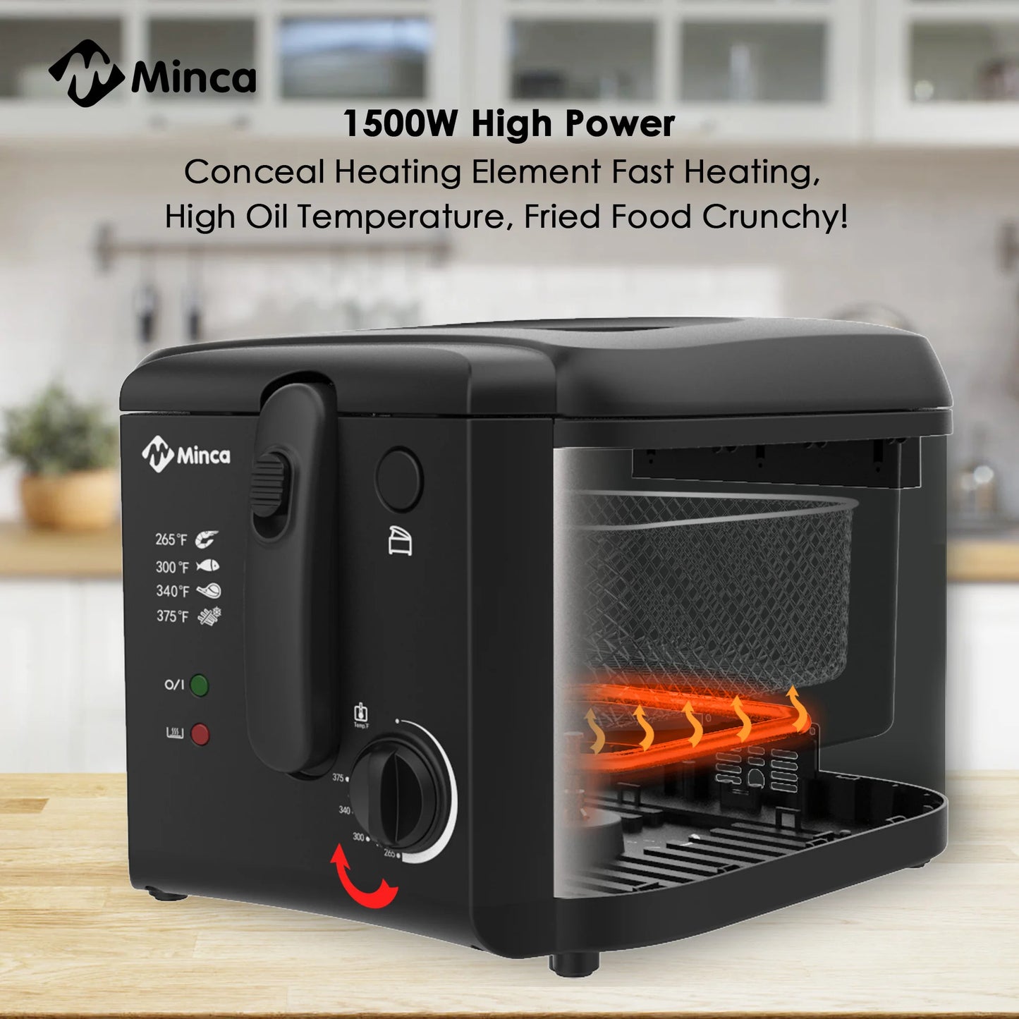 M Minca 2.5L Compact Air Fryer 1500W Non-Stick with Temperature Control & Easy-Clean Detachable Lid