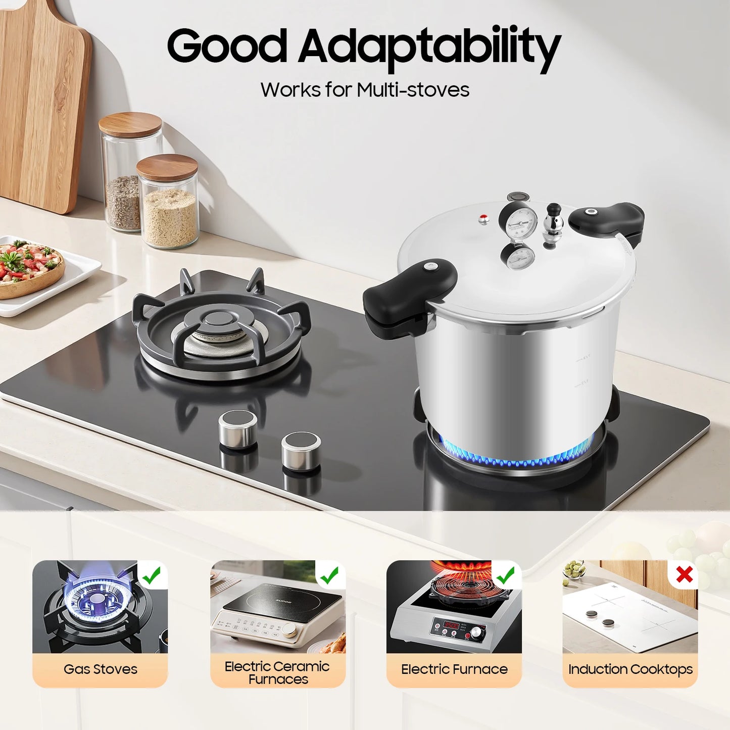 22L Heavy-Duty Pressure Cooker with Gauge & Safety Valve – Thickened Explosion-Proof Large Capacity Pot for Gas & Ceramic Electric Stoves, Fast Cooking Canner