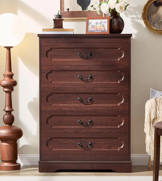 Farmhouse Cherry Wood Dresser Wide Drawer Chest of Drawers Rustic Bedroom Storage Furniture
