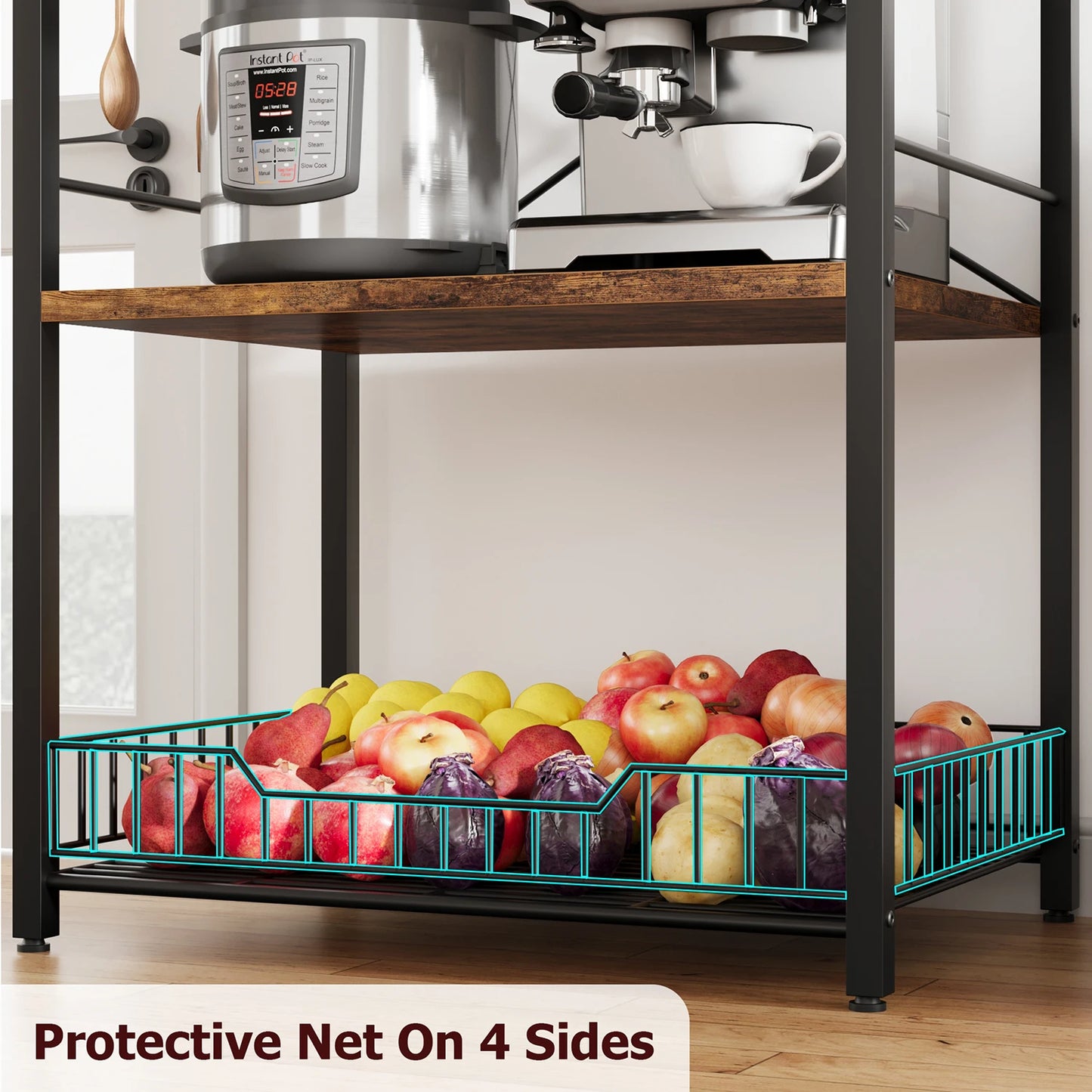 4-Tier Kitchen Baker’s Rack Microwave Stand – Coffee Bar Station with Wire Basket Storage Shelf
