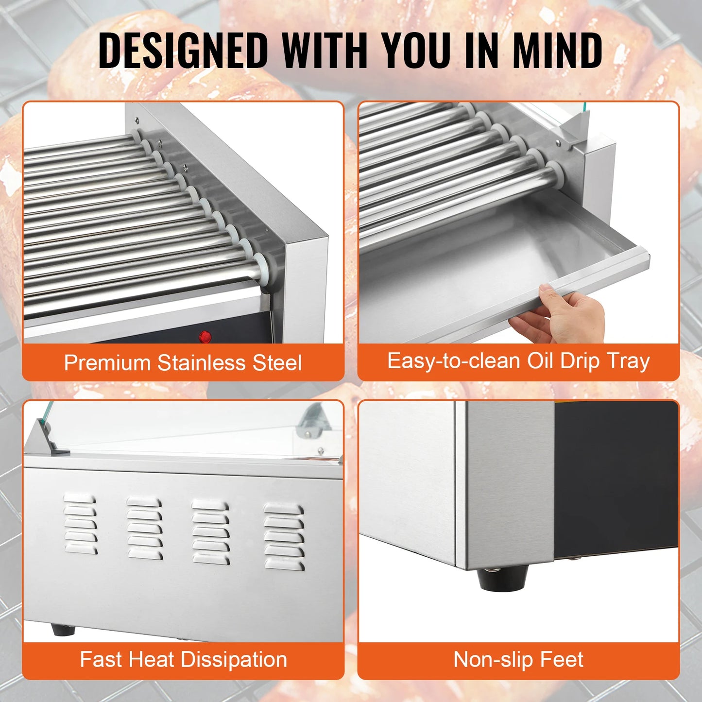 Commercial Hot Dog Roller Grill Machine – 5/7/11 Roller Electric Sausage Cooker & BBQ Hotdog Maker for Home, Camping, Parties & Snack Bars 110V