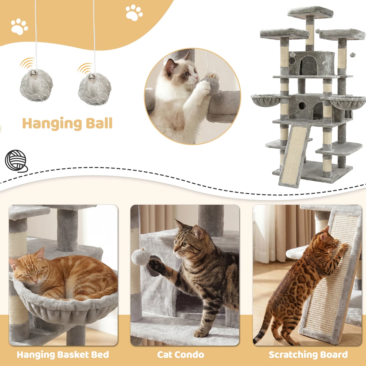 68" Large Multi-Level Cat Tree Tower – Indoor Cat Activity Center with 2 Condos, 3 Plush Perches & Scratching Posts, Luxury Climbing Playground for Kittens and Cats