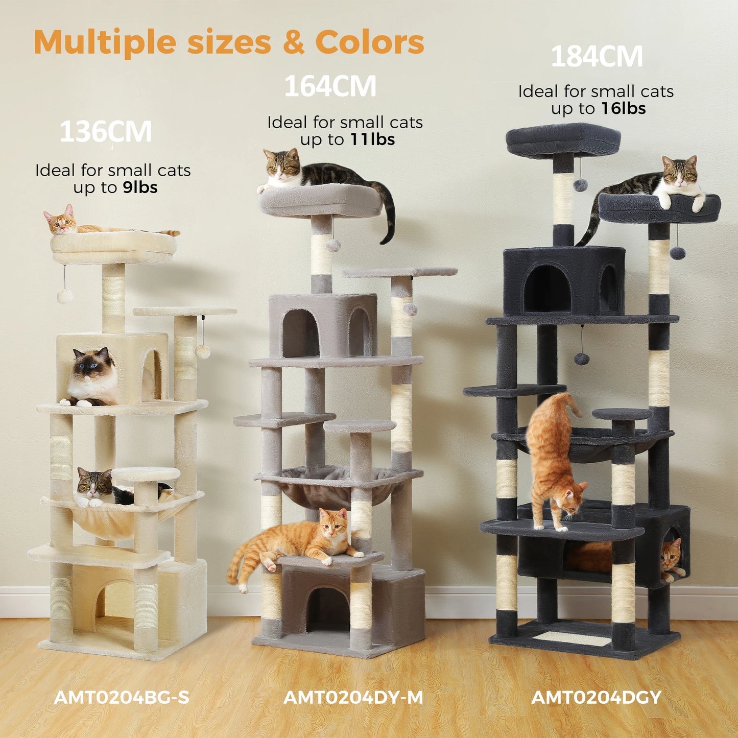 Large Indoor Cat Tree Tower – Multi-Level Perches, Hammock, Scratching Posts & Condo Playhouse